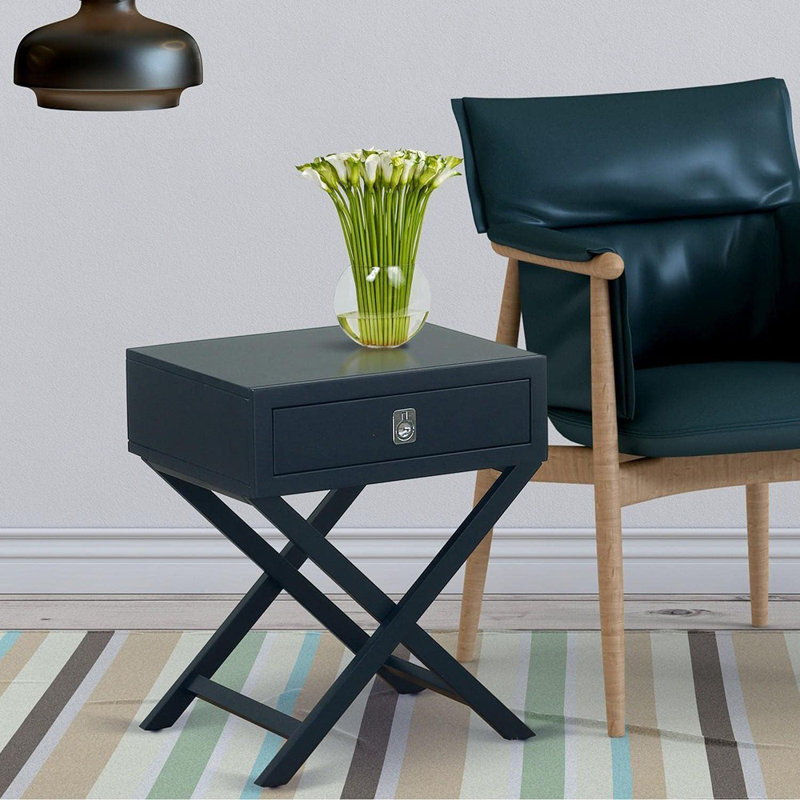 Wonderful Hamilton Night Stand with Drawer, 1-Pack, in Navy Blue Finish, Navy Blue