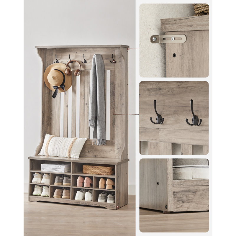 Chalemet Hall Tree 39.4'' Wide with Bench and Shoe Storage, Greige