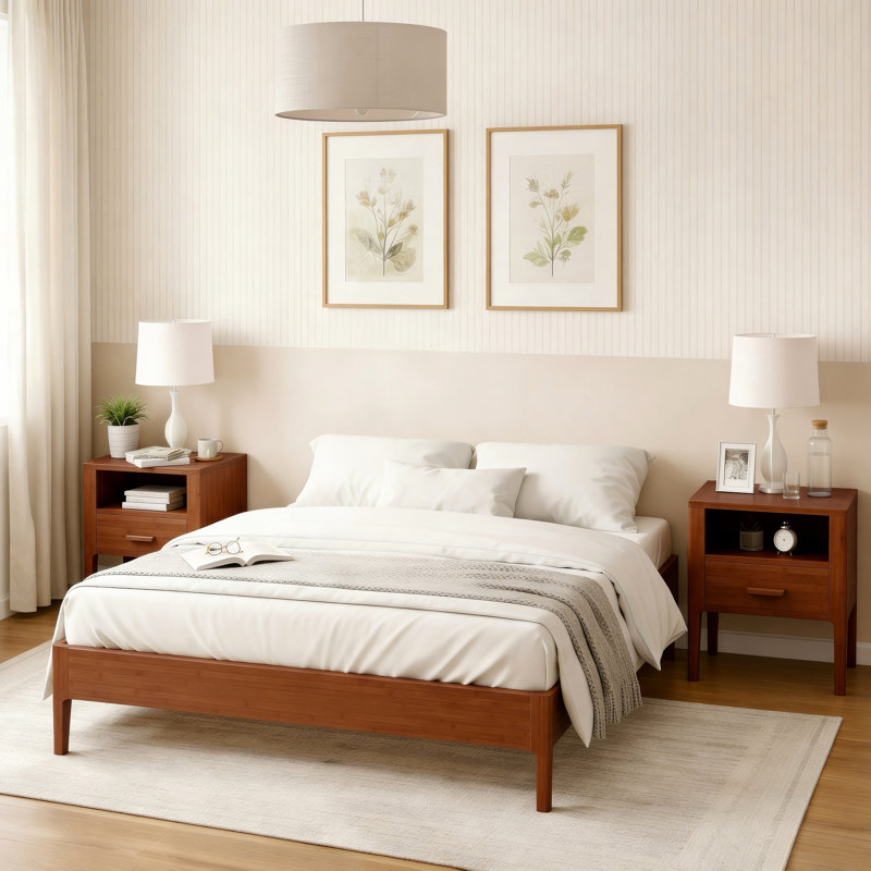 Solid Woood Platform Bed Frame, Full, Brown