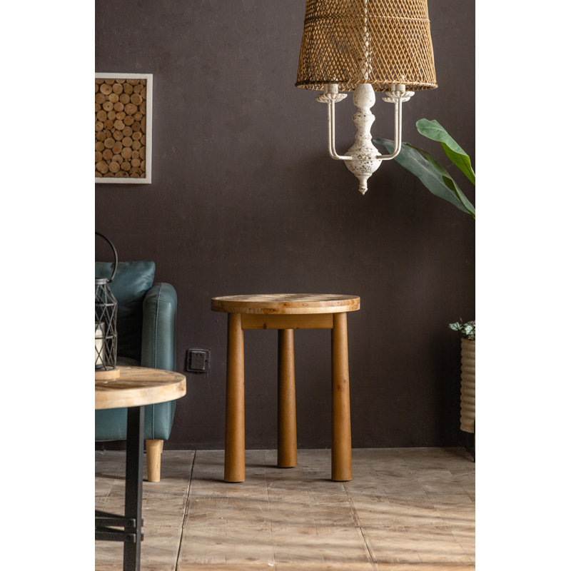 Mid-Century Modern Round Solid Wood End Table