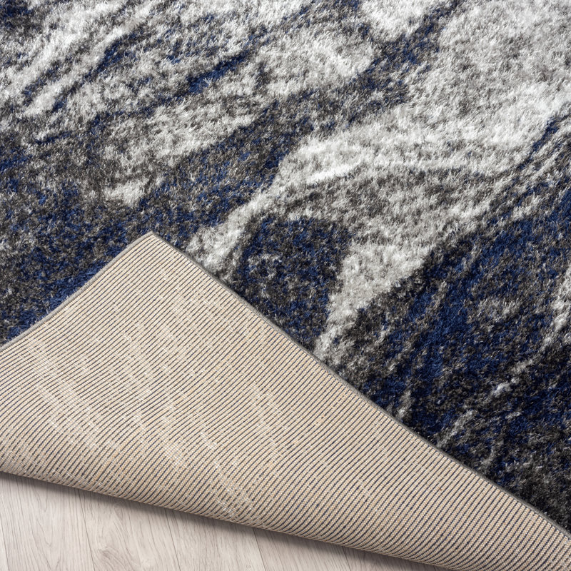 Abstract Shag Black/Grey Area Rug, Rectangle 2' x 3'