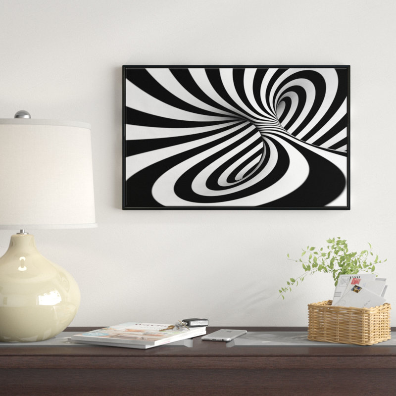 « spiral noir n blanc », reproduction d’impression sur toile tendue encadrée, H 14 po x l 22 po x P 1 po