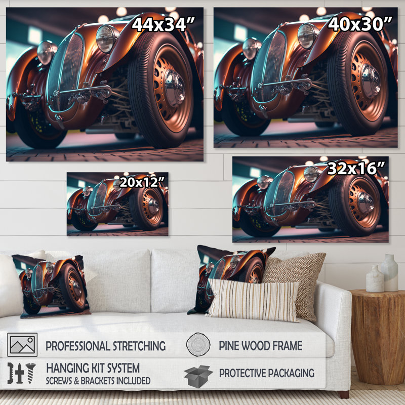 «Retro Retro Car pendant Golden Hour» - reproduction d'art sur toile, H 30 po x l 40 po x P 1,5 po, Toile tendue