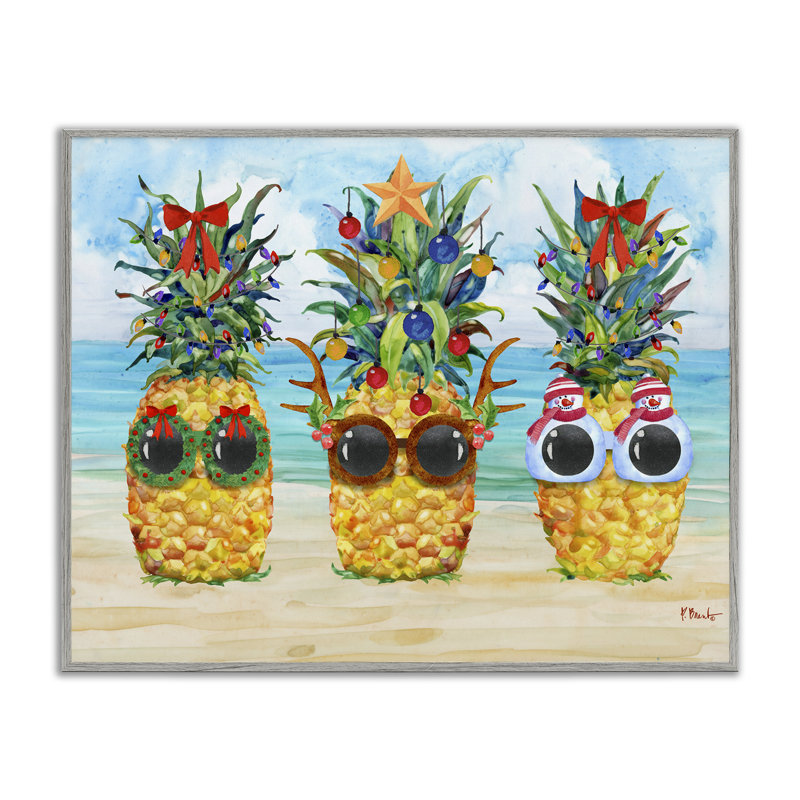 «Christmas Cool Pineapples», art de la giclée encadrée par Paul Brent, Estampe numérique Farmhouse, H 11 po x l 14 po