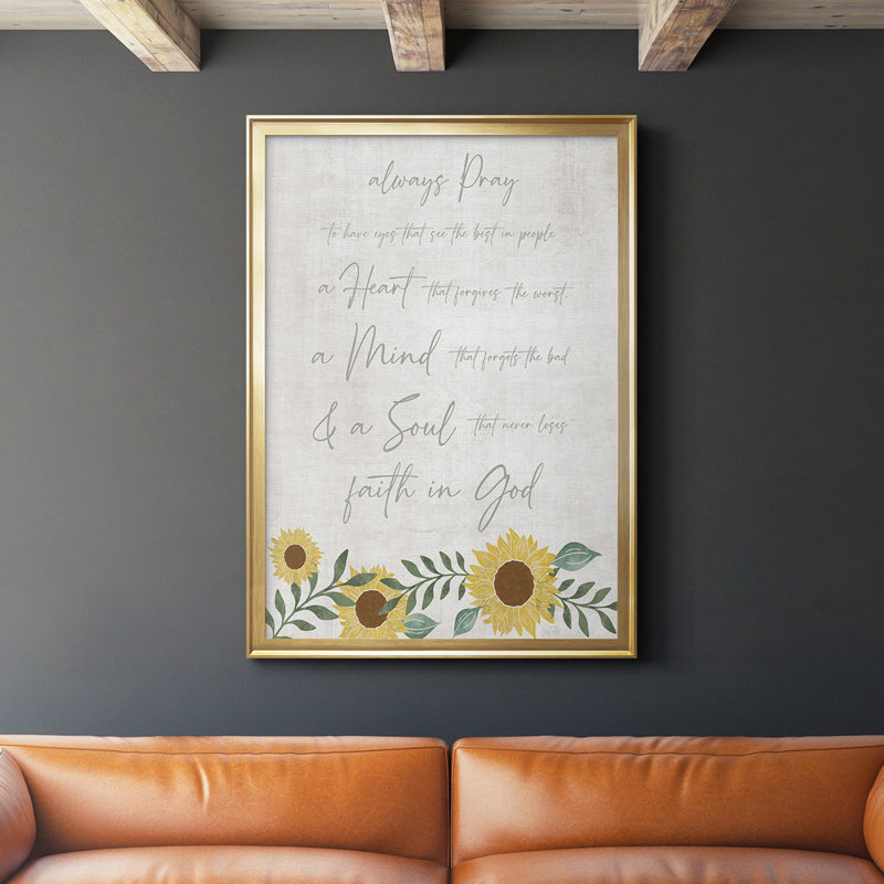 «Always Pray» par - Art textuel sur, Or, H 42,5 po x l 30,5 po x P 1 po