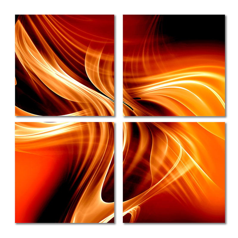 «Orange Abstract Warm Fractal Design», peinture sur toile tendue 4 pièces