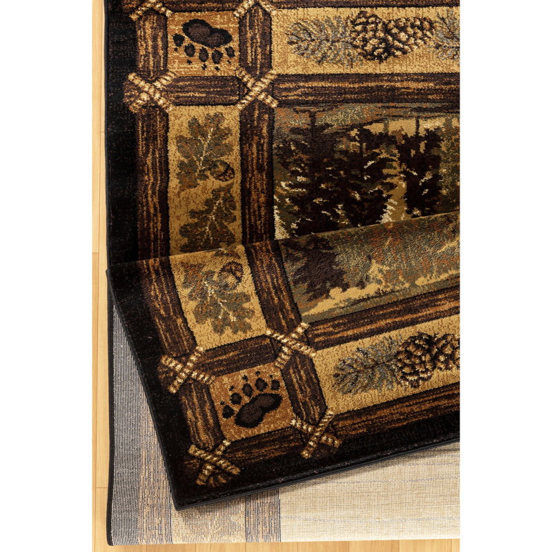 2 Ft. X 3 Lodge Area Rug Nature's Nest Gccbl3009, Black, Mountain & Wood Decorative, 100% Polypropylene, Stain , Under Furniture Compatible, 0.4" Thick Gccbl3009 Rug, 2x3 Ft, Style With And