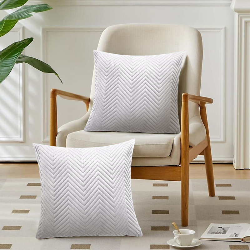Embossed Velvet Cushion Cover (Pack of 2), Silver