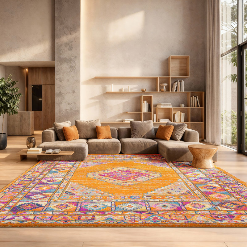 Christa Southwestern Orange/Fuchsia Area Rug, Rectangle 8' x 10'