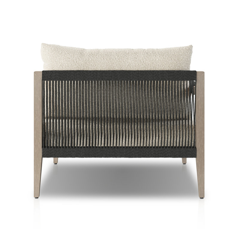 Kristine Outdoor Teak Wood Chaise Lounge , Cushion Included, Fiqa Cream Boucle, Weathered Gray/Dark Gray