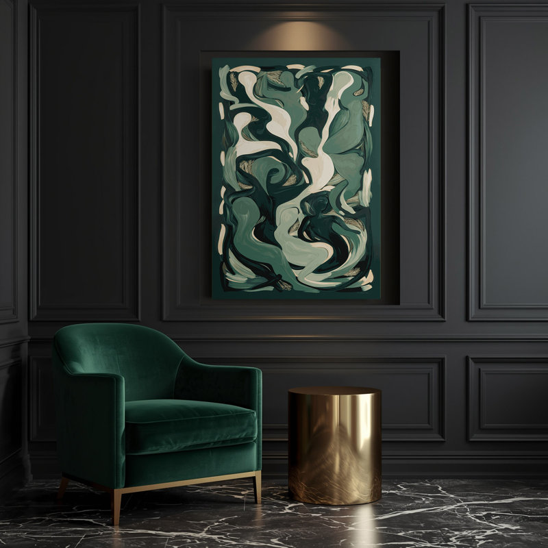 Abstrait art figuratif sur toile vert, H 24 po x l 20 po