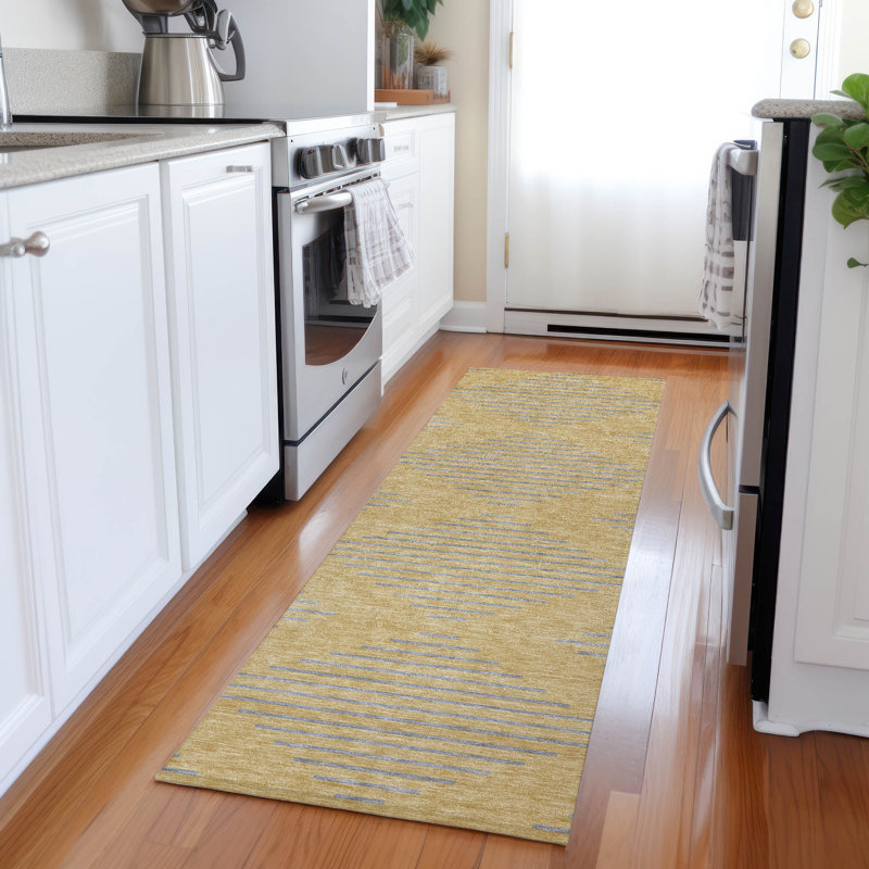 Norelia Gold Washable Indoor-Outdoor Rug - , 2'3" x 7'6"