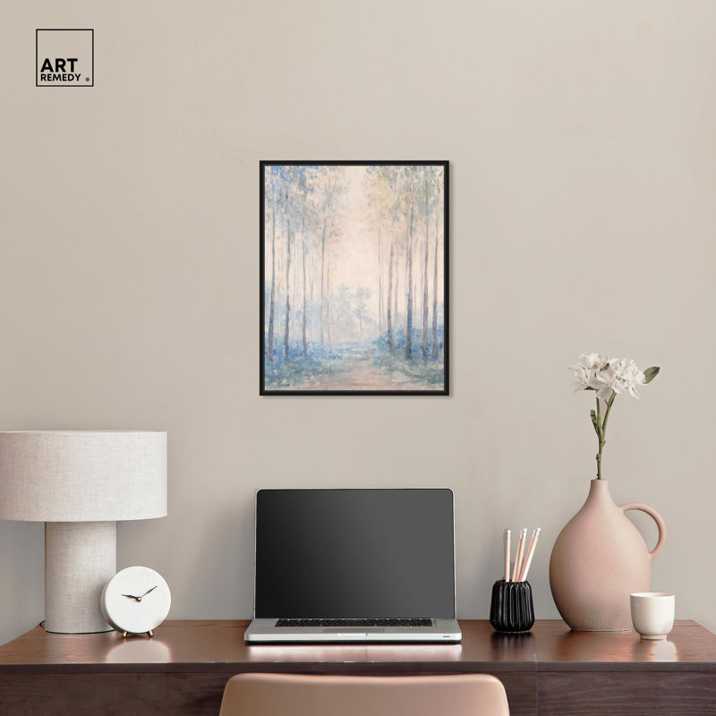 Toile grise indigo Serenity par Art Remedy, Cadre flottant noir, H 21 po x l 17 po