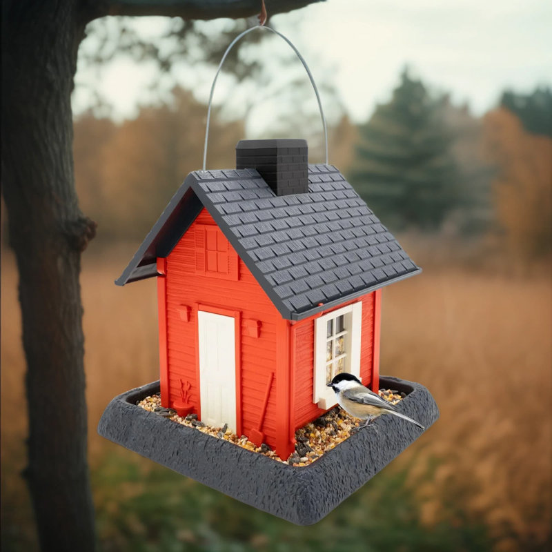 Mangeoire à oiseaux de style trémie avec une capacité de 5 livres, un plateau amovible pour un nettoyage facile et des options de suspension ou de fixation sur poteau