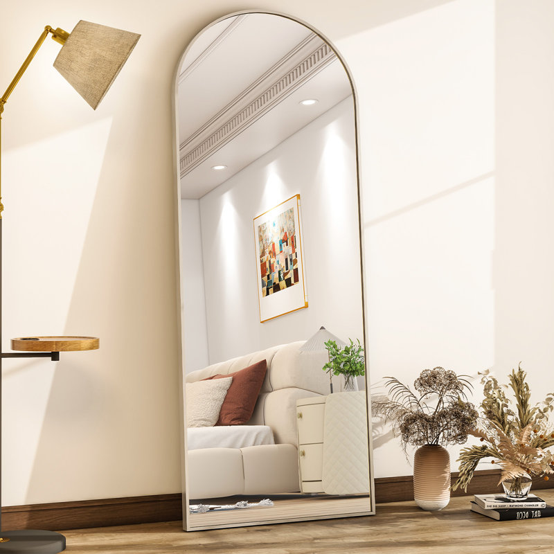 Aluminum Alloy Framed Full Length Mirror with Stand Large Wall Mirror, 177.8cm H x 66cm W, Silver