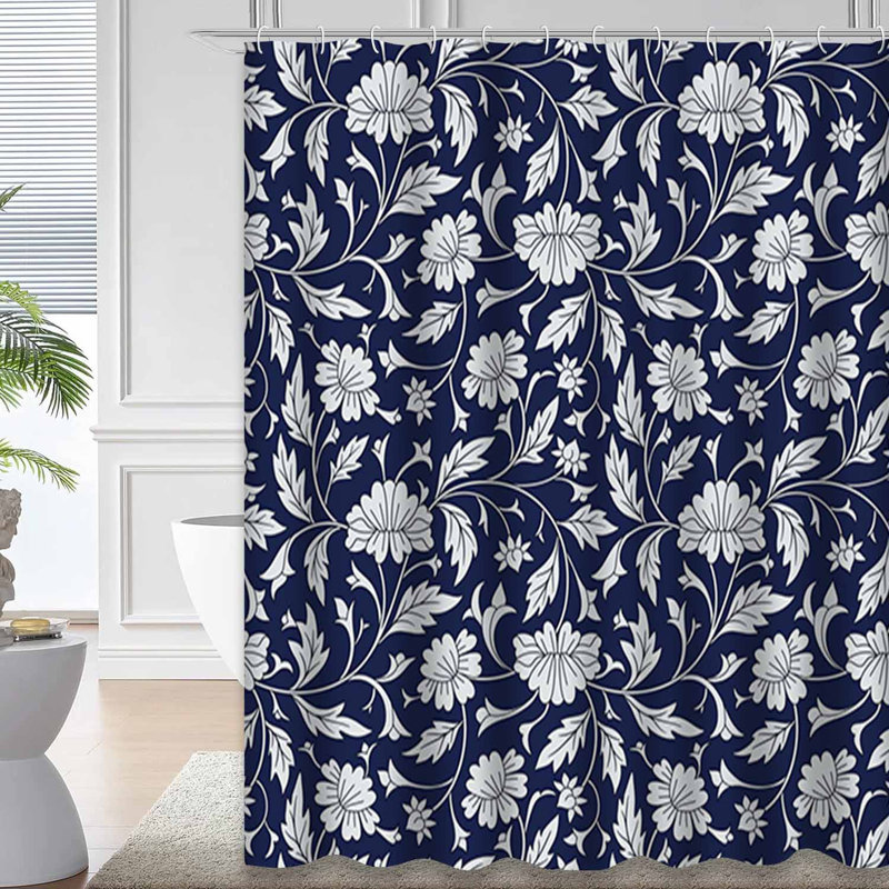 Rideau de douche sans couture à fleurs chinoises avec 12 crochets, 72" L x 78" W