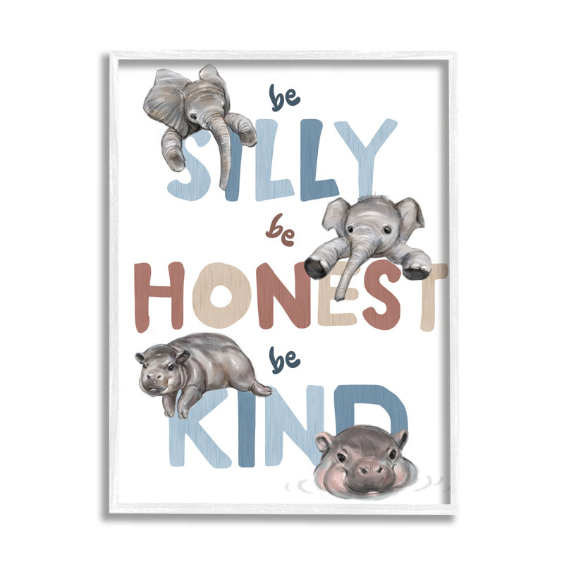 "Be Silly Honest Kind", "Baby Elephant Hippos", art mural sur bois par Ziwei Li, H 14 po x l 11 po x P 1,5 po