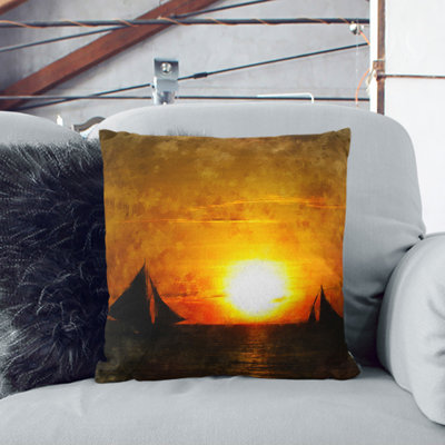 Sailing Boats at Sunset Painting Scatter Cushion