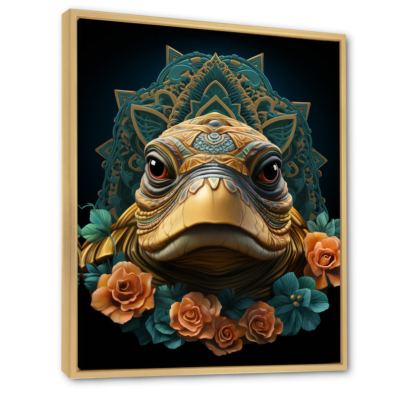 «Sea Turtle Portrait Journey II - Coastal Animal», art mural, Cadre flottant brun, 44" H x 34" W