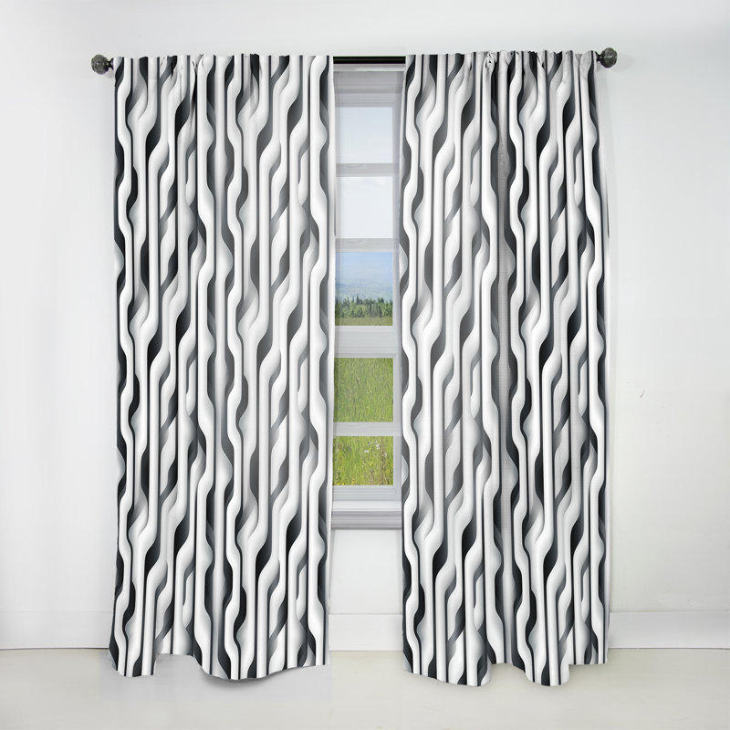 Rideau obscurcissant à rayures noires et blanches à motif d'illusion optique - 1 panneaux, L 52 po x L 63 po