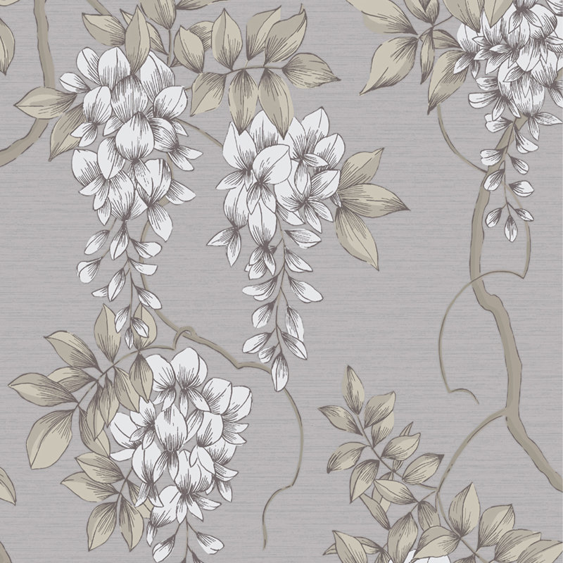 Zen Floral Metallic Wallpaper Double Roll, Mauve