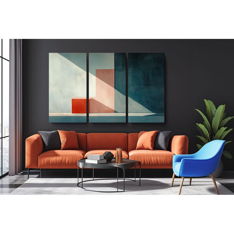 «Triptych Canvas Wall Art», ensemble d'art moderne abstrait Triptych Wall Art, jeu d'ombre géométrique sur toile