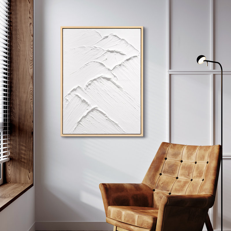 White Textured Abstract Mountain Canvas with Light Wood Frame, 30" x 40"