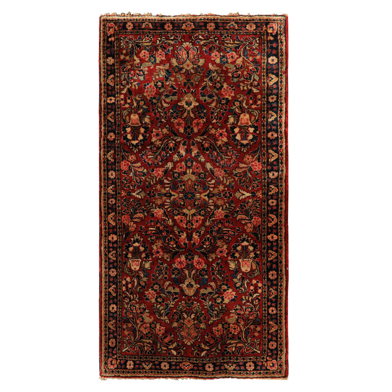 Tapis traditionnel rouge Sarouk en laine noué à la main 2 pi 7 po x 5 po