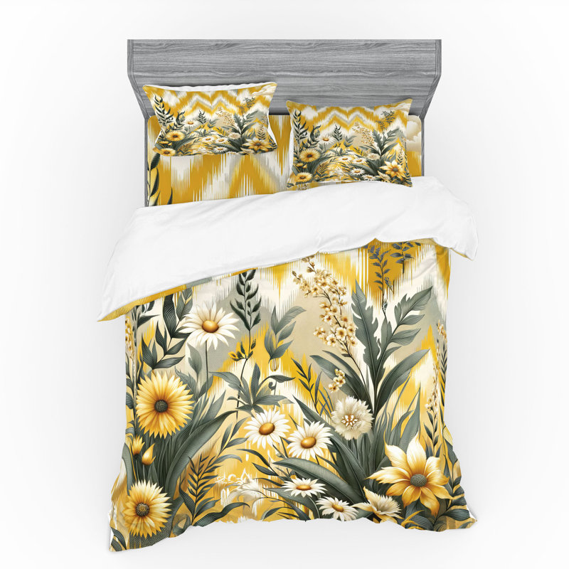 Ensemble de literie à motif floral eucalyptus Ambesonne et moutarde et vert laurier