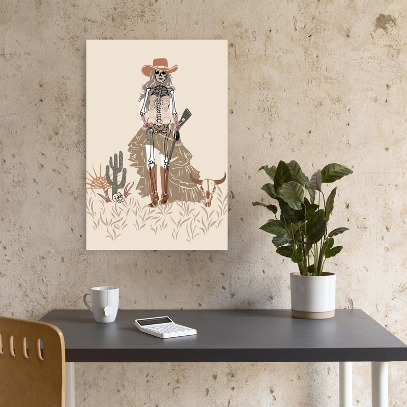 Bohemian Cowgirl Skeleton Rustic Abstract Cactus Animal Landscape Wall Art Print 1 Piece Wrapped Canvas Wall Art
