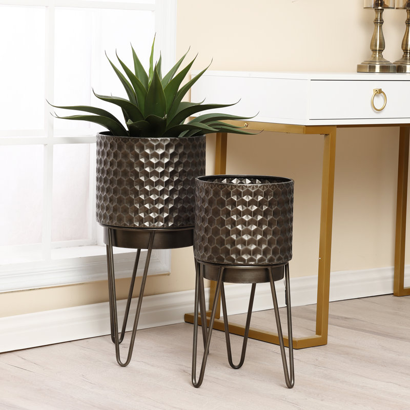 Ensemble de 2 pots à fleurs en métal avec support Adalid