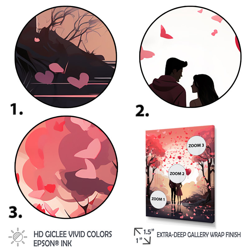 Couple Love Under The Tree III - Paysage romantique, art mural, H 44 po x l 34 po x P 1,5 po, Cadre doré simple