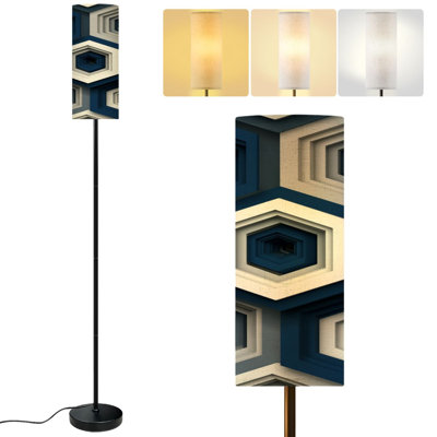  68.5" Standing Floor Lamp Seamless porcelain indigo blue white honeycomb Dimmable Metal Pole Lamp with Linen Lampshade LED Bulb Included