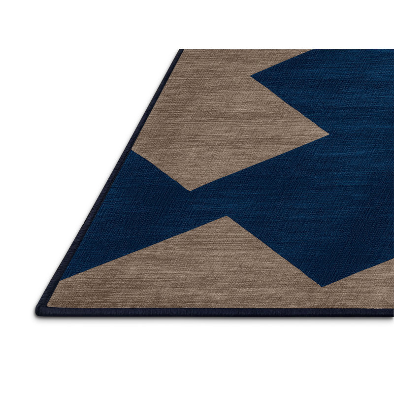 Machine Washable Checkered Blue Area Rug, Square 7'