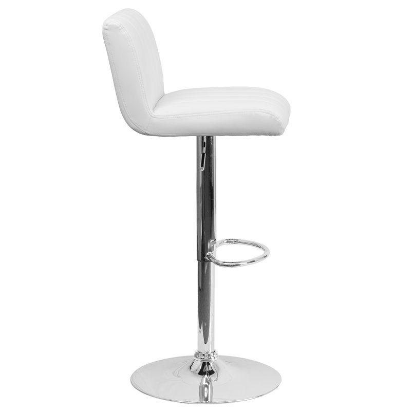 Winnols Contemporary Adjustable Height Barstool with Vertical Stitch Back/Seat, White