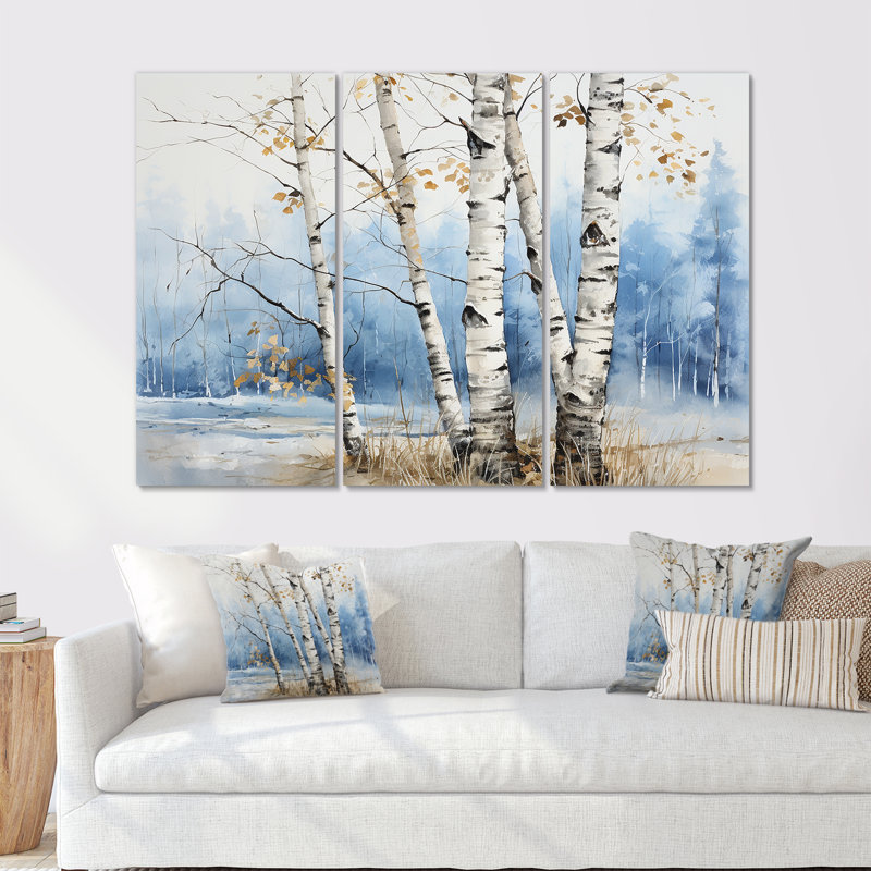 «White Birch Trees Forest Winter Scenery II», ensemble d'art sur toile de bouleau, Toile tendue, H 40 po x l 60 po x P 1 po