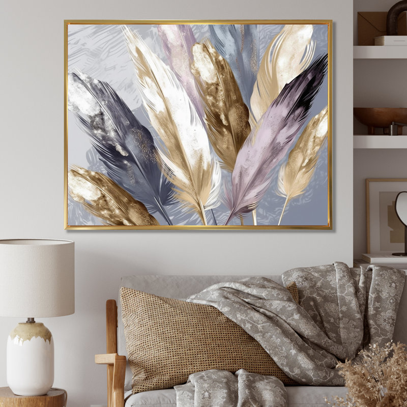 Kaveion, plume mauve Boho Majesty - art mural de plumes glamour pour le salon, H 12 po x l 20 po x P 1 po