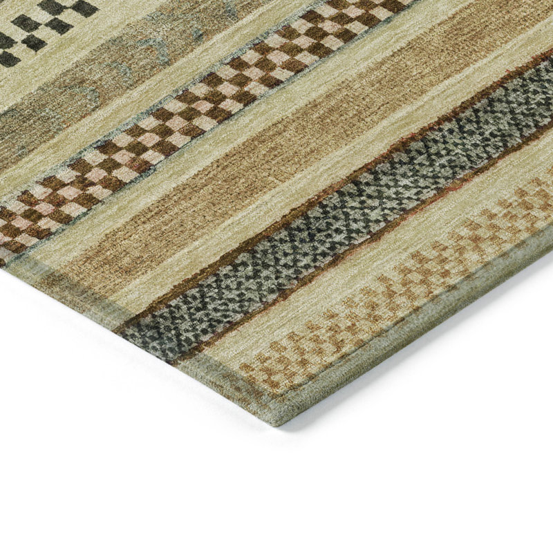 Tapis beige intérieur / extérieur lavable à la machine Claudian ACN1625, Tapis de couloir 2 pi 3 po x 7 pi 6 po