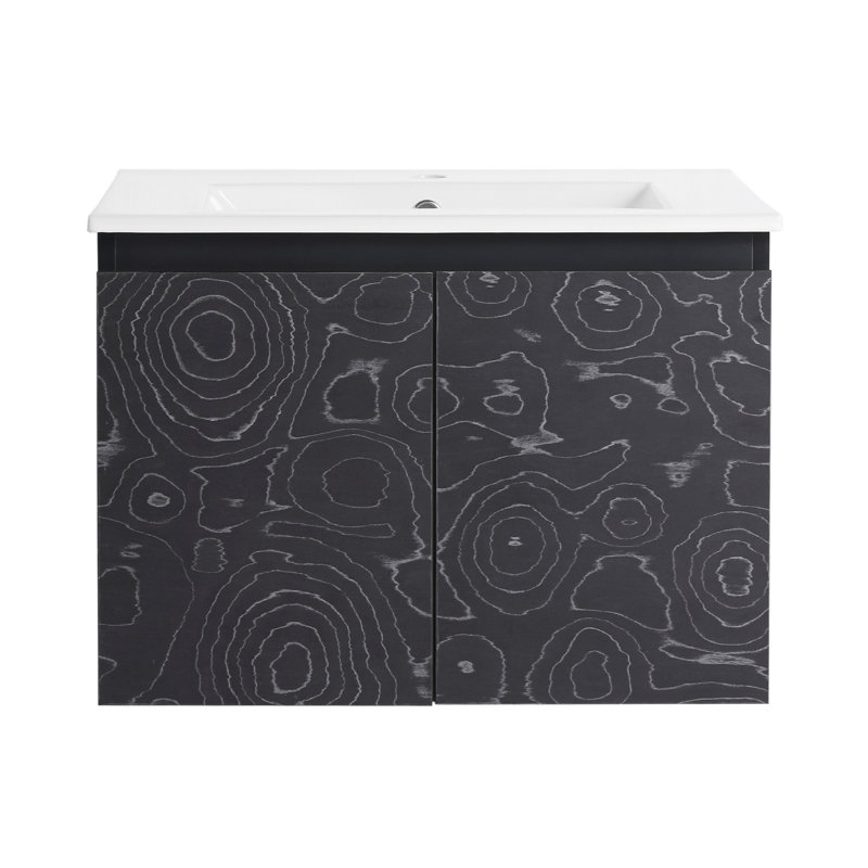 Meuble-lavabo mural 24 po avec lavabo en céramique et porte d'armoire à fermeture en douceur, ensemble KD, meuble-lavabo