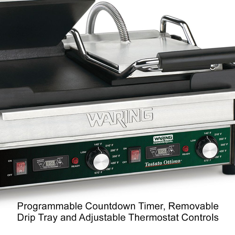 Waring 17 in. Cast Iron Non Stick Electric Grill Sandwich Maker & Panini Press with Lid
