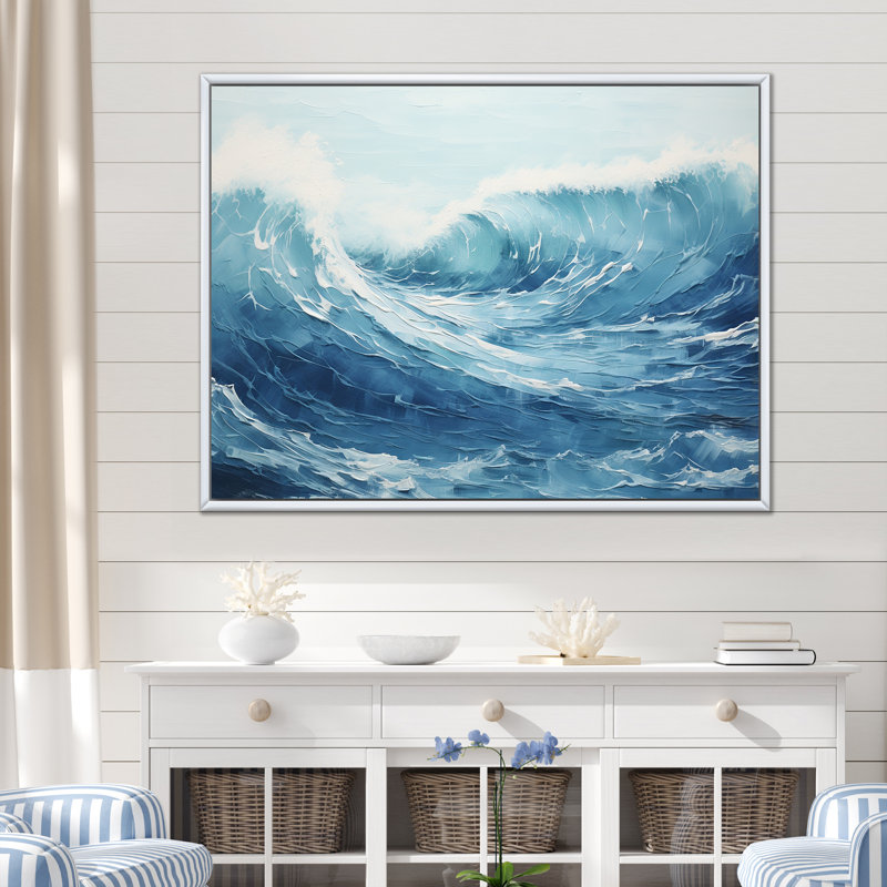 Minimalisme océan tempête II sur toile, Cadre flottant blanc, H 34 po x l 44 po