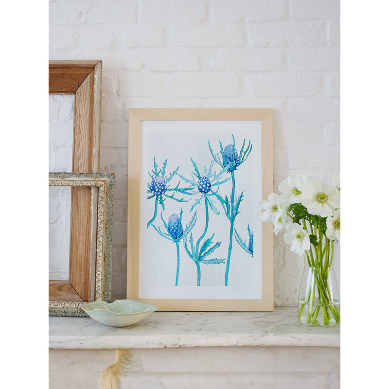 Purple Thistle Print by Jessica Hollander, 11" H x 8.5" W x 0.1" D, Purple/Green/Snow
