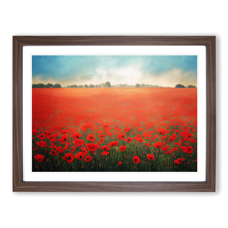 Vibrant Poppies Flowers - Framed Print, 34cm H x 46cm W x 2cm D, Walnut