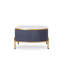 Table basse élégante avec plateau en pierre frittée blanche mat et gris foncé, rehaussée de détails dorés, tiroir pratique, structure en bois, pieds en acier inoxydable, résistante à la chaleur et aux taches. Style moderne.