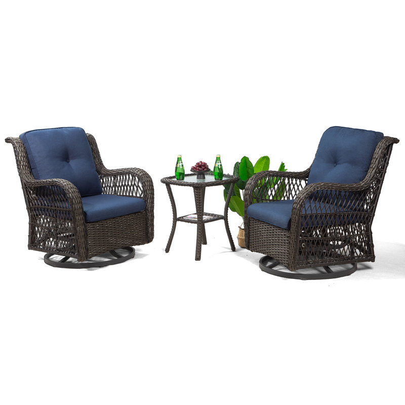 Chaise berçante pivotante avec coussins Shawen, Bleu