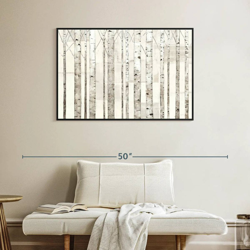 Birch Trees On White, Floating Frame Black, 40" X 27"