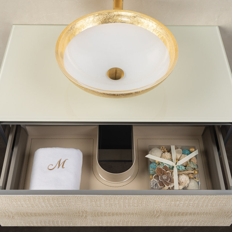 23.6 Single Bathroom Vanity with Top, White Tempered Glass, Light Crocodile, 24"