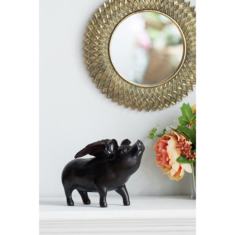 Flying Pig Sculptural Accent  Set of 2  7" x 3" x 5.5"  Black
