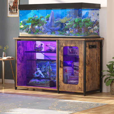 Support d'aquarium rectangulaire Eleodoro 55-75 gallons avec prises de courant et lumière DEL