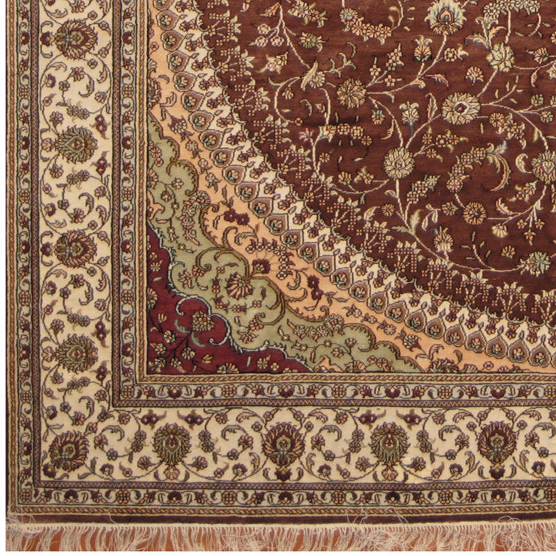 Tapis noué la brun/ivoire 8 pi x 10 pi "one-of-kind" Vonda